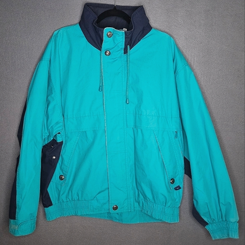 London Fog Men's Large Zip Windbreaker Jacket Teal Blue Colorblock Vintage Sail